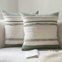 Cethom Boho Throw Pillow Covers 20x20 Inch Set of 2, Green Textured Decorative Couch Pillow Cases for Farmhouse Home Decor, Accent Cushion Cover for Sofa, Bed, Living Room, Bedroom