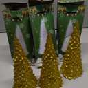 Flutesan 3 Pcs Gold Christmas Tree Figurines with Lights 11" /9" Tabletop Glittered Resin Village Pine Figurine Light Up Battery Operated Centerpieces Winter Holiday Decor for Table Mantel Home