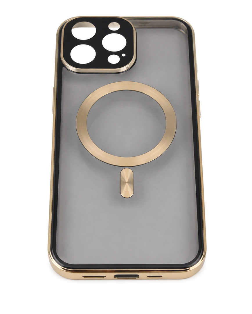 Metal Ring & Automatic Pop-up Lock Magnetic Privacy Case for iPhone 15 Pro Max [Compatible with MagSafe] [Integrated Lens Protection] Full Body Bumper Cover with Built-in 9H Glass-Gold
