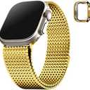 Fullmosa Compatible Apple Watch Bands Ultra/Ultra 2 49mm for Women Men, Stainless Steel Mesh Loop Magnetic Clasp iWatch Band with TPU Case for Apple Watch, Golden