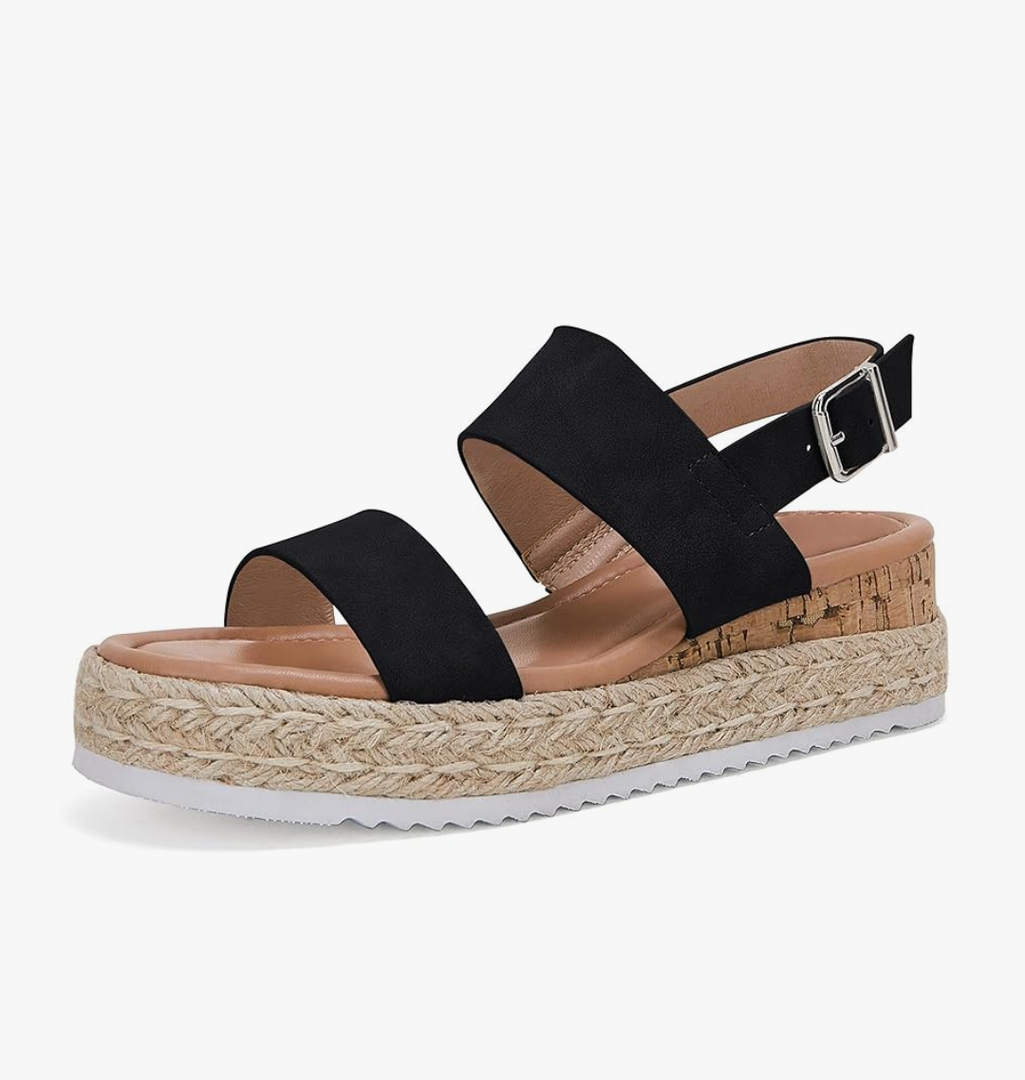 LAICIGO Women’s Open Toe Wedge Platform Espadrilles Ankle Strap Buckle Faux Leather Cork Rubber Summer Sandals 7.5 size