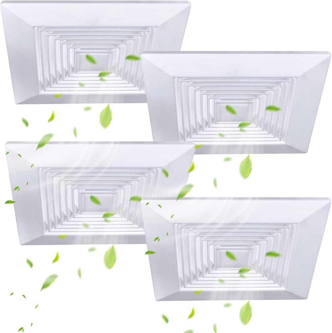 Mkhaslri 4 Pcs Exhaust Bathroom Ceiling Fan 9 x 9 Inch Grille with Springs Plastic Replacement Vent Cover Wall Mount Bathroom Fan Cover Replacement Parts for Square Ceiling Ventilation