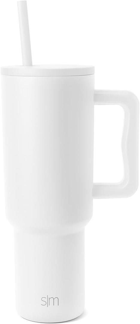 Simple Modern 40 oz Trek Tumbler with Handle and Straw Lid | Cup Holder Friendly Insulated Stainless Steel Travel Mug | Winter White
