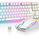 RedThunder K10 Wireless Gaming Keyboard and Mouse Combo, RGB Backlit Rechargeable 3800mAh Battery, Mechanical Feel Antighosting Keyboard + 7D 3200DPI Mice for PC Gamer(White Pudding)