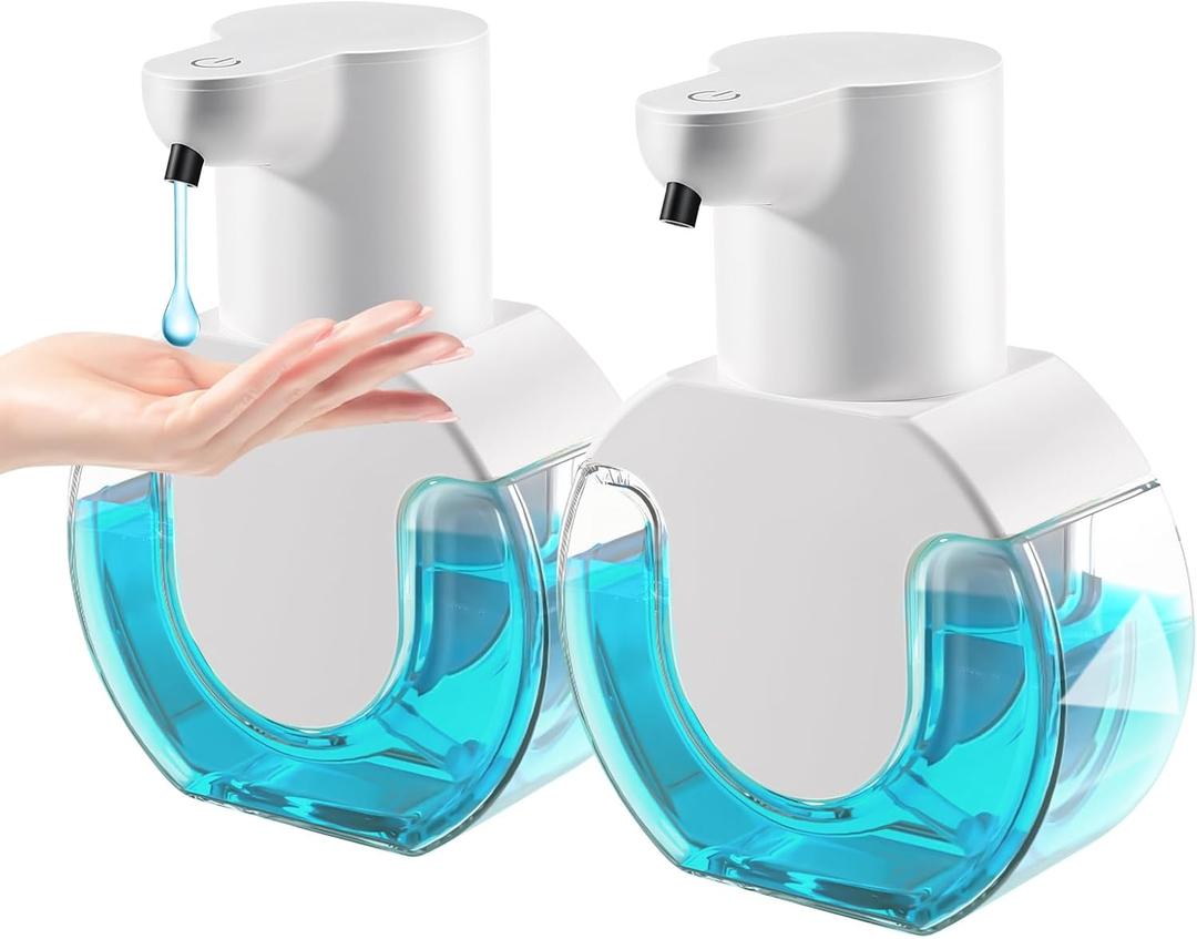 2 Pack Automatic Liquid Soap Dispenser,14.2oz/420ML Touchless Automatic Soap Dispenser,Rechargeabled Wall Mounted Smart Pump for Bathroom Kitchen (White)