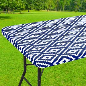Smiry Rectangle Table Cloth Cover, Waterproof Elastic Fitted Picnic Tablecloth for 5 Foot Tables, Wipeable Flannel Backed Vinyl Tablecloths for Camping, Dining, Outdoor (Navy, 30" x 60")