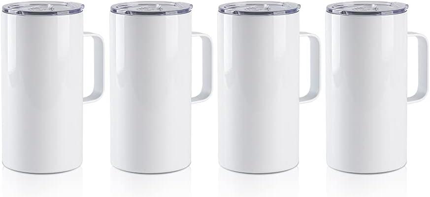 PYD Life 4 Pack Sublimation Blank Tumblers 20 OZ White Mugs with Handle,Stainless Steel Coffee Travel Cups with Sliding Lid for Mug Tumbler Heat Press Sublimation Oven Printing