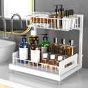 2 Pack Under Sink Organizer, Pull Out Cabinet Organizer 2 Tier Slide Out Sink Basket Drawer Sink Shelf Cabinet Storage Shelves ,Adjustable L Shape Counter Organization for Kitchen Bathroom , White