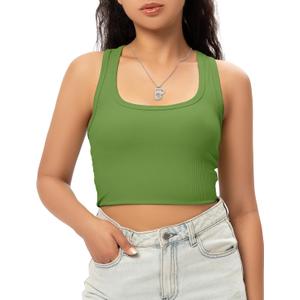 Sports Crop Tank Tops for Women Cropped Workout Tops Racerback Running Yoga Tanks Cotton Sleeveless Gym Shirts (X-Small, Xgreen)