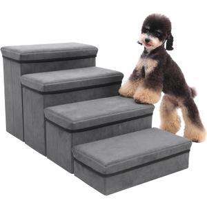 Foldable Dog Stairs 4 Tier Pet Steps, for Small Medium Dogs Pet Steps Storage Stepper for High Beds Sofa (4 Step)