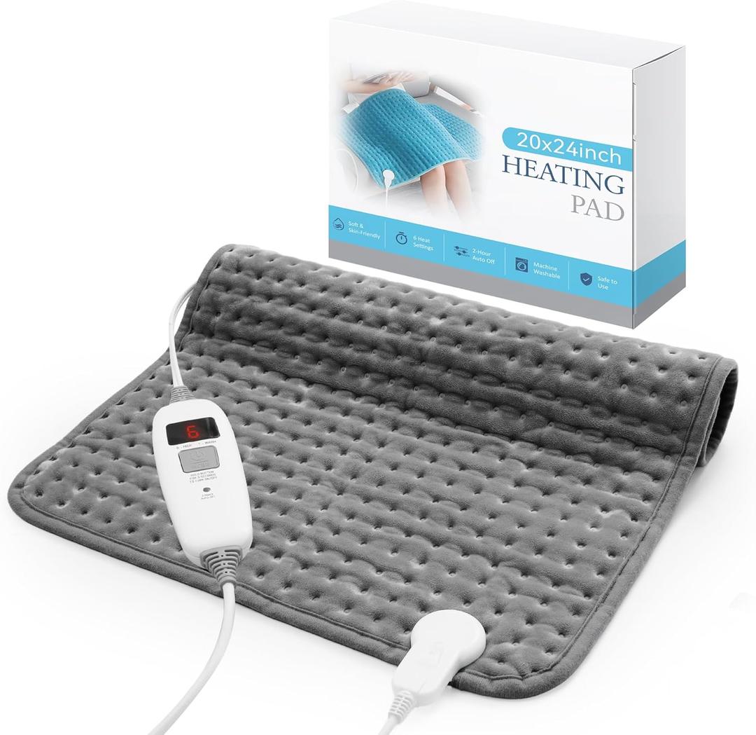 MASVIS Heating Pad for Back, 24"x20" Large Heat Pad for Period Cramps/Neck/Shoulders/Body Pain Relief, Electric Heated Pad with 6 Heat Settings, 2H Auto-Off, Moist Dry Heat, Gifts for Women Mom, Gray