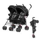 Dream On Me Volgo Twin Baby Stroller, Lightweight Side-by-Side Double Umbrella Stroller with Adjustable Canopy, 5-Point Harness, Storage Basket & Travel-Friendly Fold Black