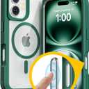 for iPhone 16 Plus Case with Camera Control Capture Button, Compatible with MagSafe, Heavy Duty Shockproof Protection, Transparent Magnetic Phone Case for iPhone 16 Plus, 6.7 inch, Green