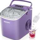 EUHOMY Countertop Ice Maker Machine with Handle, 26lbs Per Day, 9 Ice Cubes Ready in 6 Mins, Auto-Cleaning Portable Ice Maker with Basket and Scoop, for Home/Kitchen/Camping/RV (Purple) (11.57"D x 11.42"W x 8.74"H)