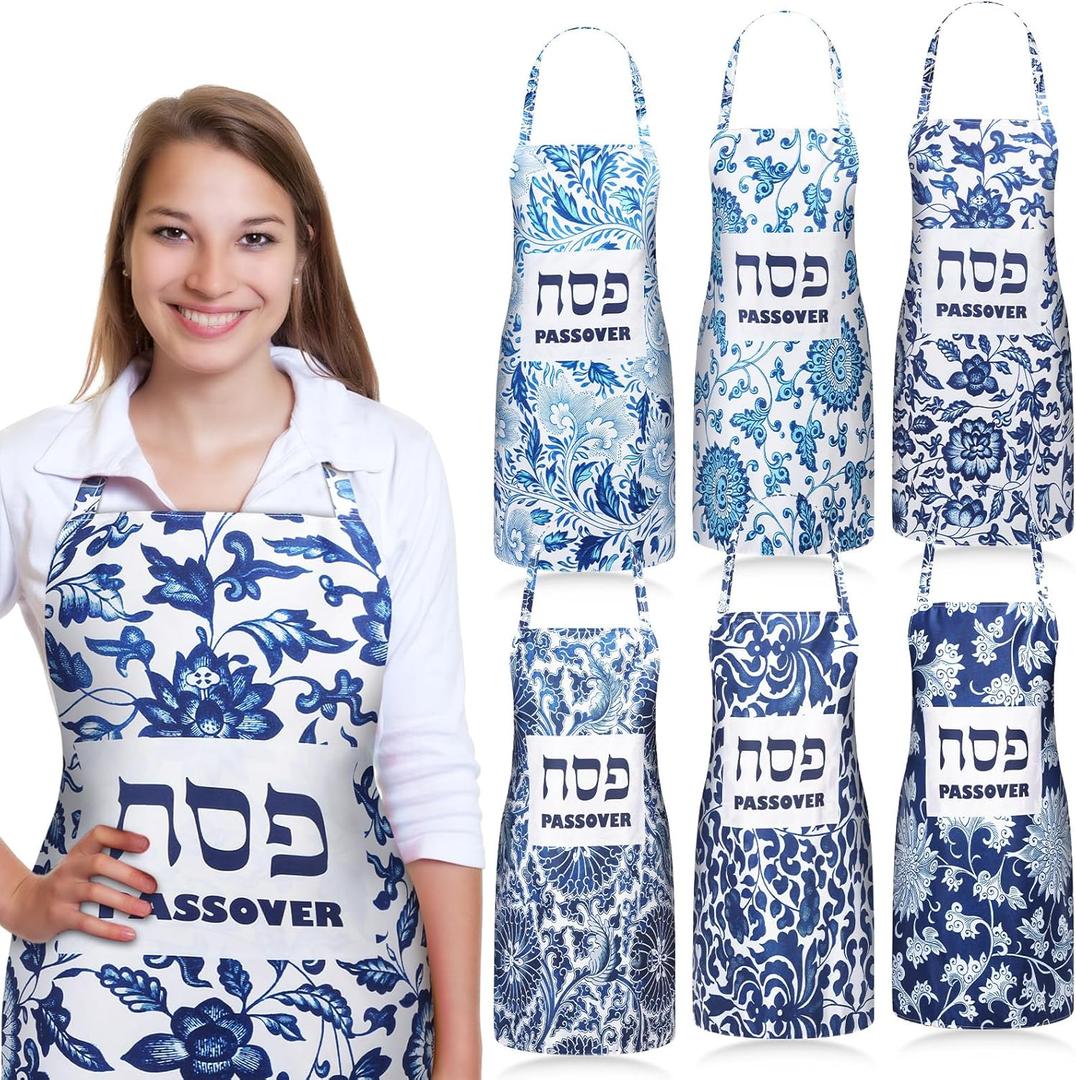 Glitopper 6 Pieces Passover Kitchen Apron Passover Pesach Designed Apron for Seder Gifts Decor