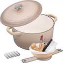 Enameled Cast Iron Dutch Oven Pot with Lid, for Bread Baking, Round Bread Oven- include Sourdough Bread Baking Supplies Set, 6QT, Latte