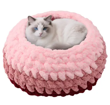 Handwoven Soft Cat Cave Bed, Indoor Cat Beds with Washable Round Nest, Kitten House & Cat Furniture, Cloud Pink