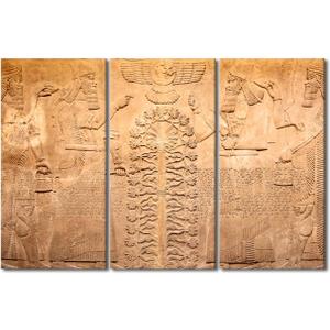 TUMOVO Ancient Sumerian Stone Carving with Cuneiform Scripting Picture for Bedroom Sumerian Wall Art 3 Panels Sumerian Culture Wall Decorations for Living Room Framed Ready to Hang (20x40 inch x3)