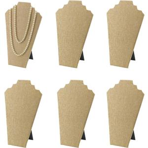 6pcs/ Pack 12.5inches Necklace Display Stands Easel Jewelry Organizer Stands for Show, Necklace Bust (Beige Linen 6pcs)