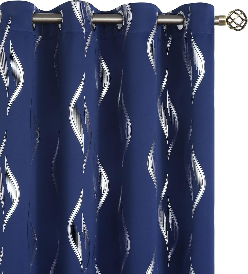 BGment Wavy Navy Blue Blackout Curtains 63 Inch Length 2 Panels Set, Thermal Insulated Privacy Grommet Window Drapes for Kids Boys Bedroom, 52 x 63 Inch
