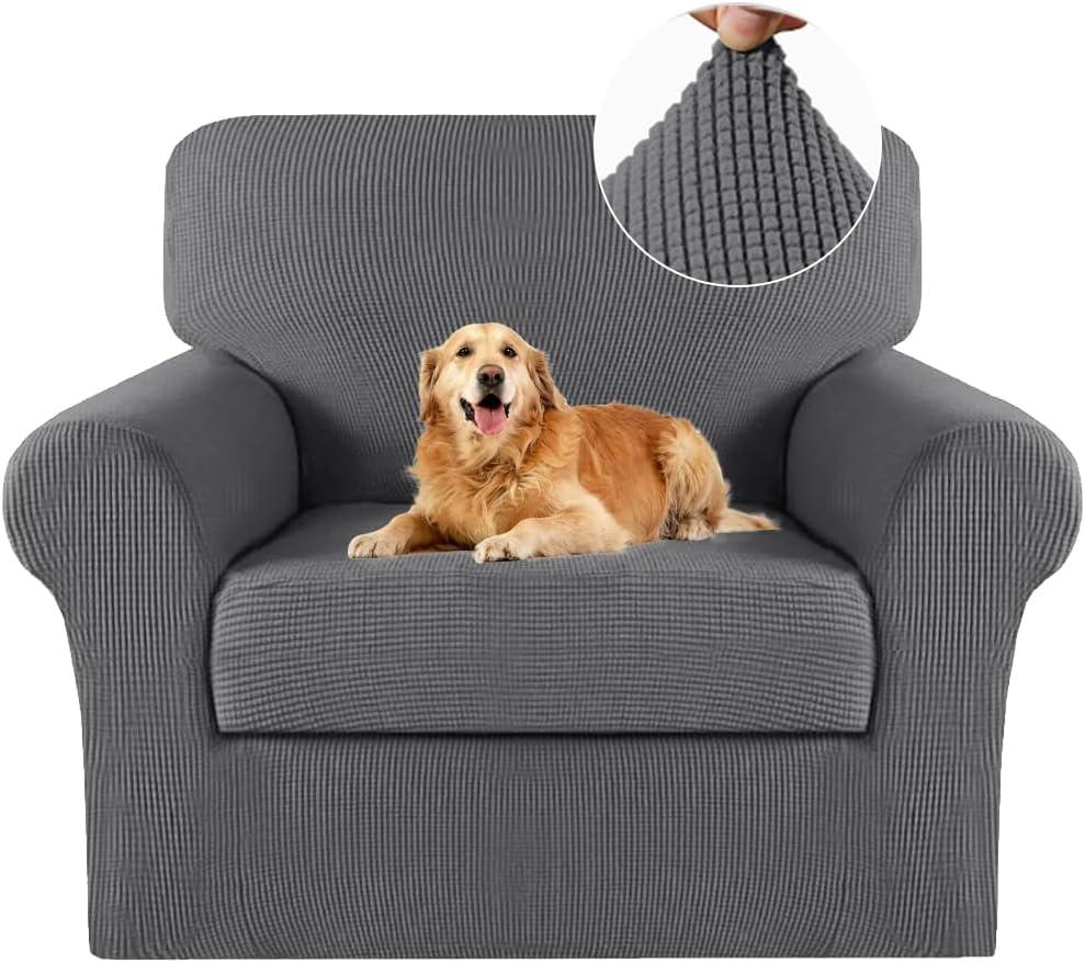 Turquoize 2 Piece Chair Covers Chair Slipcovers for Living Room Armchair Sofa Covers Chair Couch Cover with Arms Washable Furniture Protector for Chairs Feature Thick Fabric (Chair,Charcoal Gray)