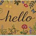 Kelarea Hello Spring Floral Door Mat, 17" x 29" Artificial Coco Coir Welcome Entry Mats with Non-Slip Backing, Easy Clean Colorful Doormat for Front Door Entrance Outside Porch Decor