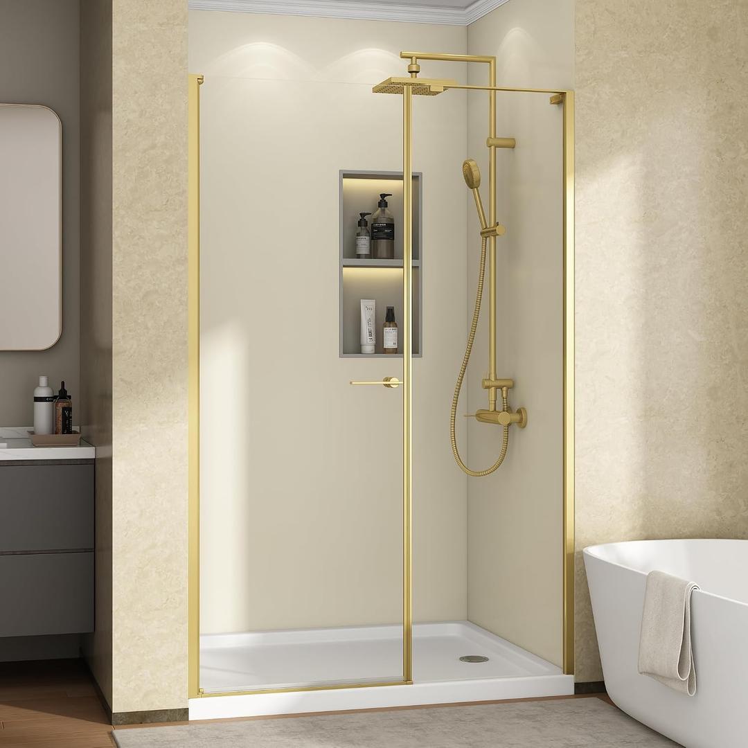 Bathbliss 52-54" W×72" H Shower Door Pivot, 1/4"(6mm) Thick Clear Tempered Glass with SGCC & ANSI, Reversible Installation Glass Shower Door, Brushed Gold