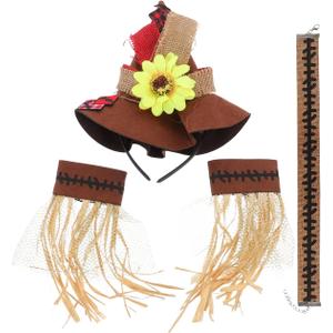 4Pcs Halloween Straw Hat Costumes Straw Sunflower Wizard Hat with Necklace Wristband Decoration for Harvest Carnival Cosplay Adornment