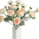 IPOPU Champagne Fake Peonies Artificial Ranunculus Flowers 6pcs 18Heads Champagne Silk Flowers 20.47" Artificial Flowers Bulk for Faux Floral Arrangements Home Table Decor