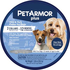 PetArmor Plus Flea & Tick Collar for Dogs, Kills Fleas & Ticks, Long Lasting Protection for 12 Months, Water Resistant, One Size Fits All, 2 Collars (2 Count)