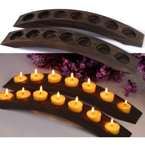 Wood Bridge Candle Stand, Tea Light Arch Holder, 7 in 1 Tea Candle Holder Dining Table Centerpiece - 2 PCS Rustic Wooden Color