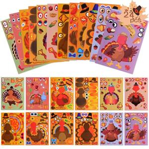 Thanksgiving Stickers for Kids - 24PCS Make a Turkey Face Stickers, Turkey Games, Fall Party Supplies, Favors, Kids Crafts, Gifts for Toddlers Boys Girls 3 Pack