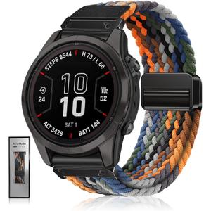 Yeahxing Quickfit-22mm Watch-Bands for Garmin-Fenix 8/7/6/5-Band - Magnetic Clasp Stretchy Braided Replacement Strap for Garmin Fenix-8 47mm/Fenix-7 Pro/Fenix-5 Plus/Fenix-6 Pro, MultipleColors (Denim Blue)