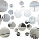32 Pieces Removable Acrylic Mirror Setting Wall Sticker Decal for Home Living Room Bedroom Decor (Round Circle, 32 Pieces) (Small Size, Silver)