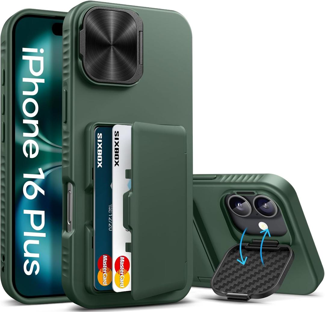 For iPhone 16 Plus Case Wallet with Stand, Built-in Card Holder & Camera Lens Cover, Military Grade Drop Protection Shockproof Rugged Protective Phone Case for iPhone 16 Plus 6.7" 2024, Green