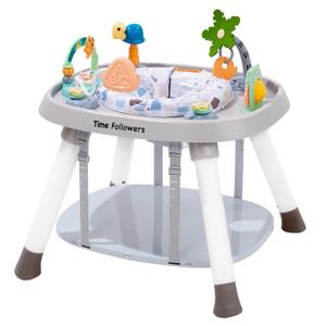 Time Followers 4-in-1 Baby Activity Center | 3 Stage Grow Stationary Standing Toddler Play Table | Tummy Time,Exersaucer, Jumpers & Bouncers | Babies Essential for Baby Ages 6M+ (Beige)