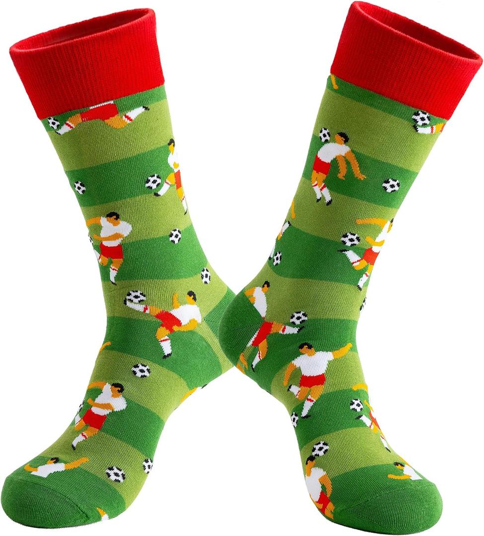 3 x BISOUSOX Mens Funny Soccer Socks, Crazy Silly Mens Dress Socks Game World Cup Novelty Gift for Birthday, Father’s Day