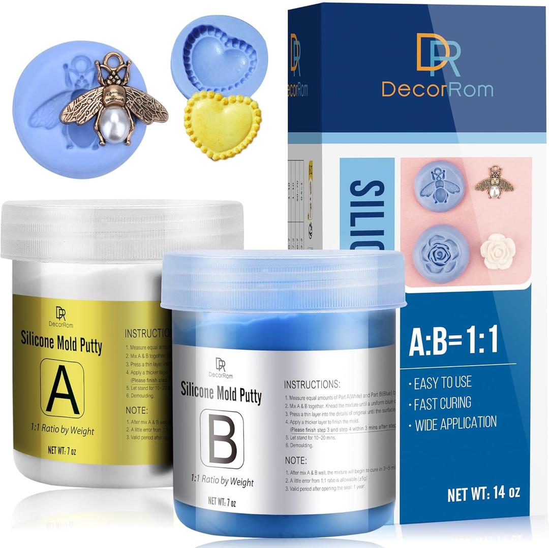 DecorRom Silicone Putty - Flexible Silicone Mold Making Kit - Easy 1:1 Mixing Ratio - Fast Cured - Reusable Molds for Resin, Soap, Wax, Jewelry Making, 3D Printing, Art Restoration
