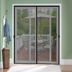 Magnetic Screen Door for 48 x 96 Inch French Door, Screen Itself Size: 50" x 97", Glass Sliding Door Heavy Duty Screen Door Mesh Curtain Keeps Bugs Out for Patio, Sliding Or Large Door (Polyester-Black)