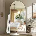 GLSLAND-30x71 inch Wall Mount Arched Full Length Mirror-Aluminum Alloy Frame High Definition-Full Body Mirror for Bedroom or Living Room,Black
