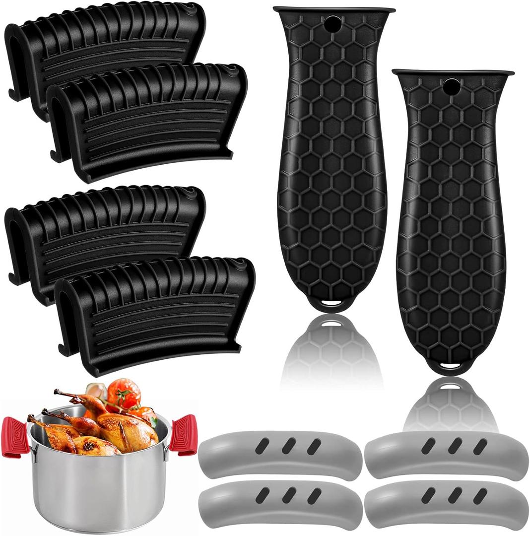 10pcs Cast Iron Handle Cover, Silicone Hot Handle Holder, Heat Resistant Cast Iron Skillet Handle Covers Potholder for Frying Pans and Griddles Kitchen Supplies (Black)