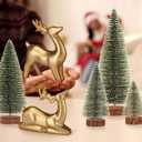 Wesiti 2 Pcs Ceramic Christmas Reindeer Figurines 4 Pcs Mini Christmas Pine Tree Reindeer Decor Deer Statue Sculpture Tabletop Ornaments for Home Mantel Shelves Decor (Gold)