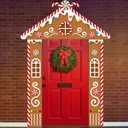 71 Inch 3 Pcs Christmas Door Decorations for Classroom Gingerbread Party Porch Banner Merry Christmas Gift Wrap Door Banner Xmas Cover for Classroom Home(Fresh Style)