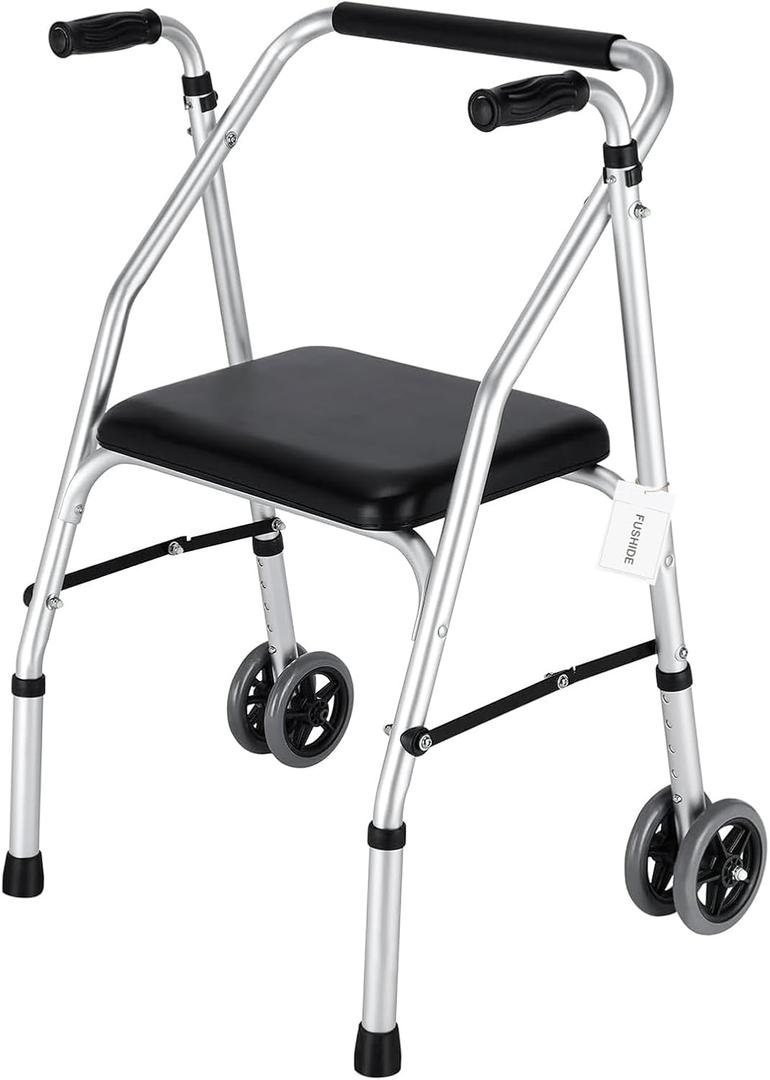 Standard Walker,Aluminum Folding Lightweight Walkers with Seat Support up to 300lbs,Adjustable Height with 5-inches, 2-Wheels Narrow Walkers for Seniors&Handicapped,Black,YMX8236XC Standard Walker,Aluminum Folding Lightweight Walkers with Seat Support up to 300lbs,Adjustable Height with 5-inches, 2-Wheels Narrow Walkers for Seniors&Handicapped,Black,YMX8236XC