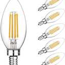 E12 Candelabra Bulbs 60 Watt, Chandelier Light Bulbs LED Candle Bulb 3000K Soft White, B11 LED Bulb Dimmable 6W 500 Lumens Filament Decorative Small Base Clear Glass, 6 Pack