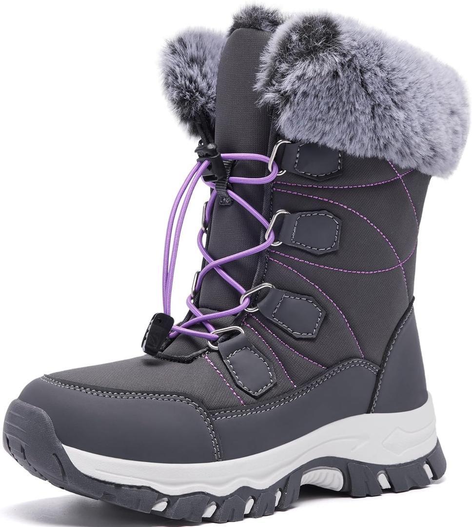 Women's Snow Boots Winter Warm Fur Lined Water-Resistant Outdoor Anti-Slip Boot (7, Grey)