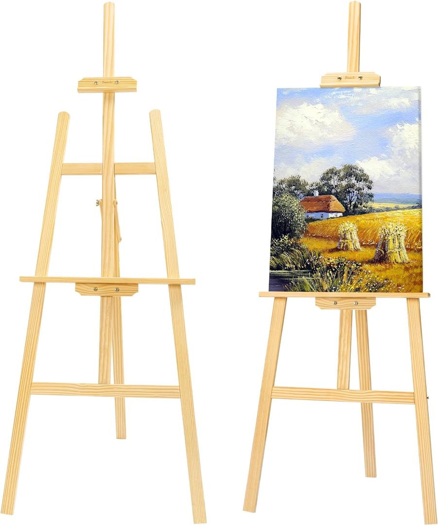 Finenolo Wooden Easel Stand for Painting, 45" Adjustable Height Folding Art Easel for Canvas, Drawing, Wedding Signs & Posters, Ideal for Adults, Artists, Beginners, Students & Kids, Pine