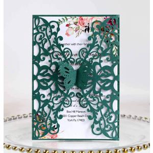 50sets Wedding Invitations Cards Laser Cut Butterfly Flower Multi Color Decor Gift Greeting Card RSVP Party Favor Decoration (Green, Only Invitation Cards)