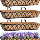Y&M Window Boxes Horse Trough with Coconut Coir Liner, 30 Inch Window Deck with Coco Liner, Fence Metal Hanging Flower Planter Window Basket Deck Railing Planter Boxes