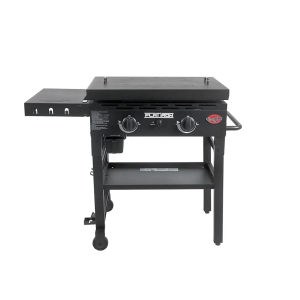 Char-Griller® Flat Iron 2-Burner Propane Gas Flat-Top Griddle with Steel Griddle Top, Wind Guards and Removable Lid, 520 Cooking Square Inches in Black, Model 8928